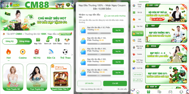 Nạp tiền tại Cm88 để nhận nhiều khuyến mại lớn bất ngờ